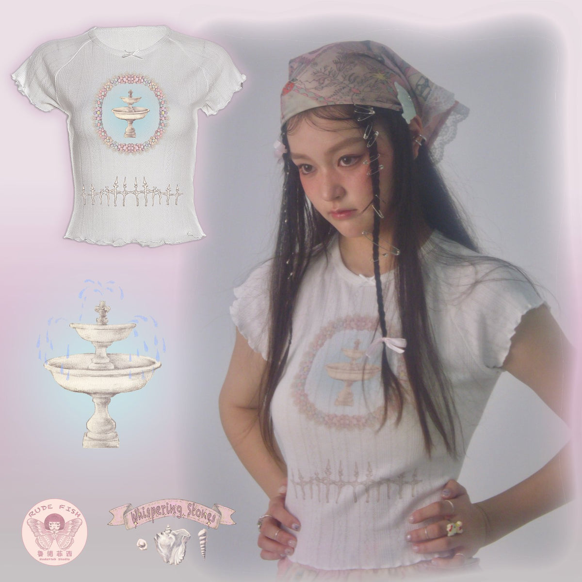 WHISPERING STONES Fountain Tee in White, view 2