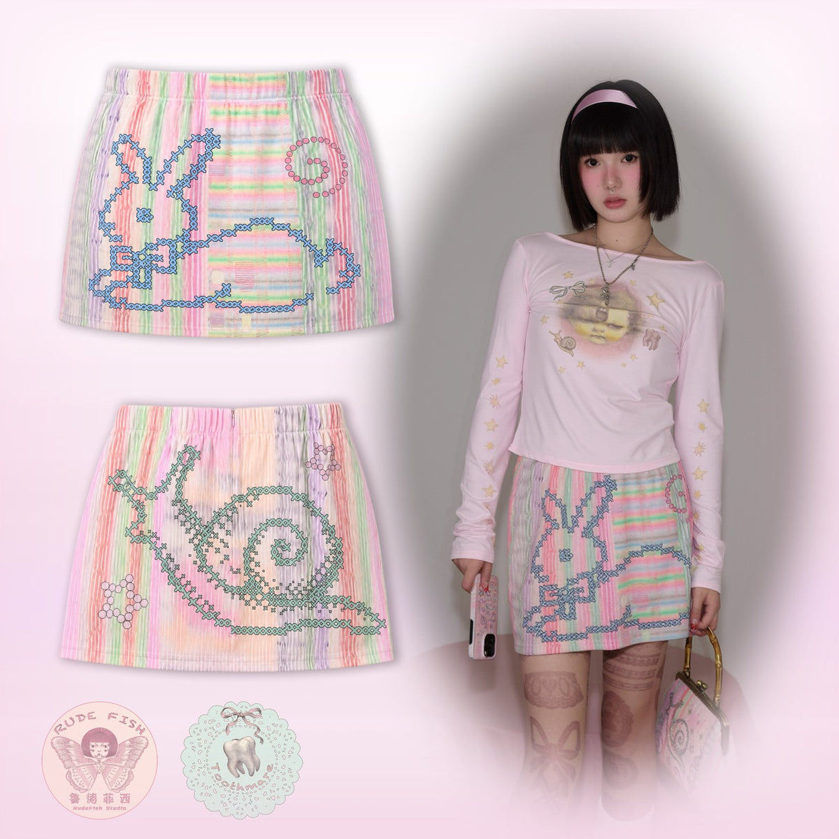 TOOTHMARE Pixel Print Skort, view 3