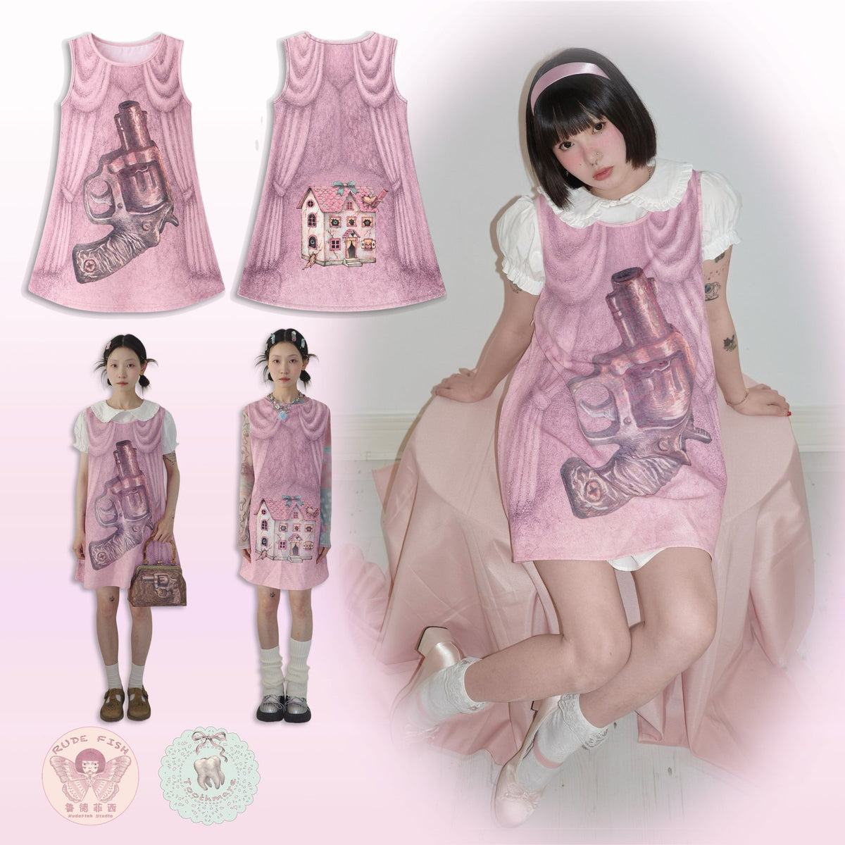 TOOTHMARE Reversible Pinafore in Pink, view 3