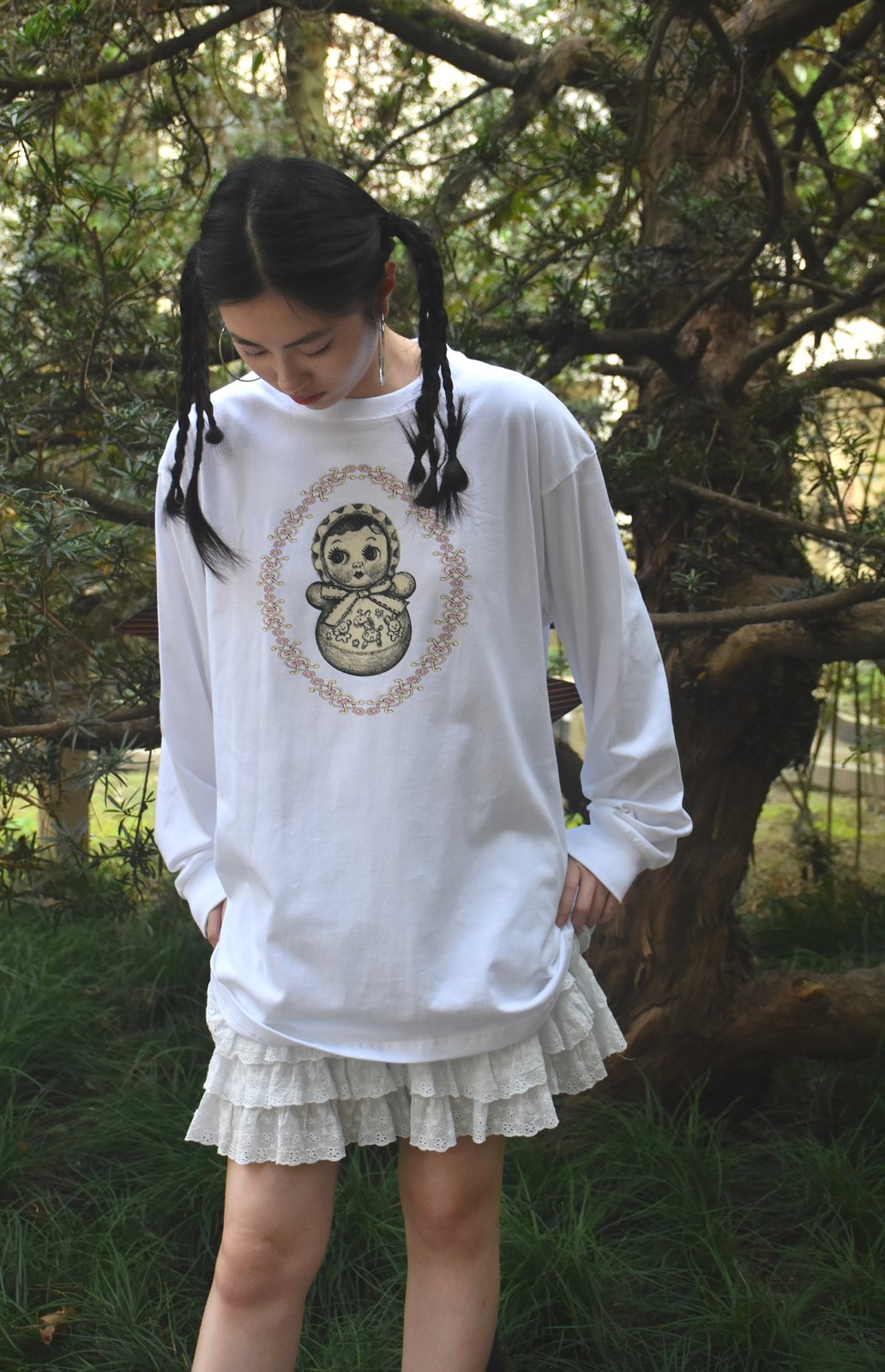 EXOTIC ARK Roly-Poly Long-Sleeve Tee in White, view 3
