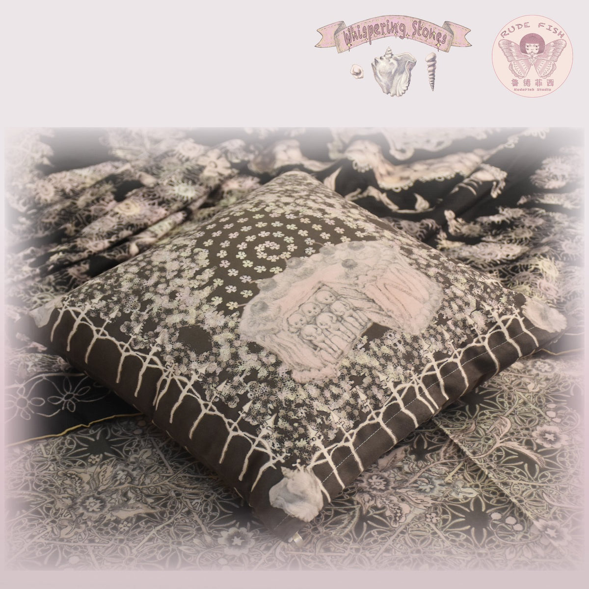 WHISPERING STONES Dark Velvet Cushion, view 3