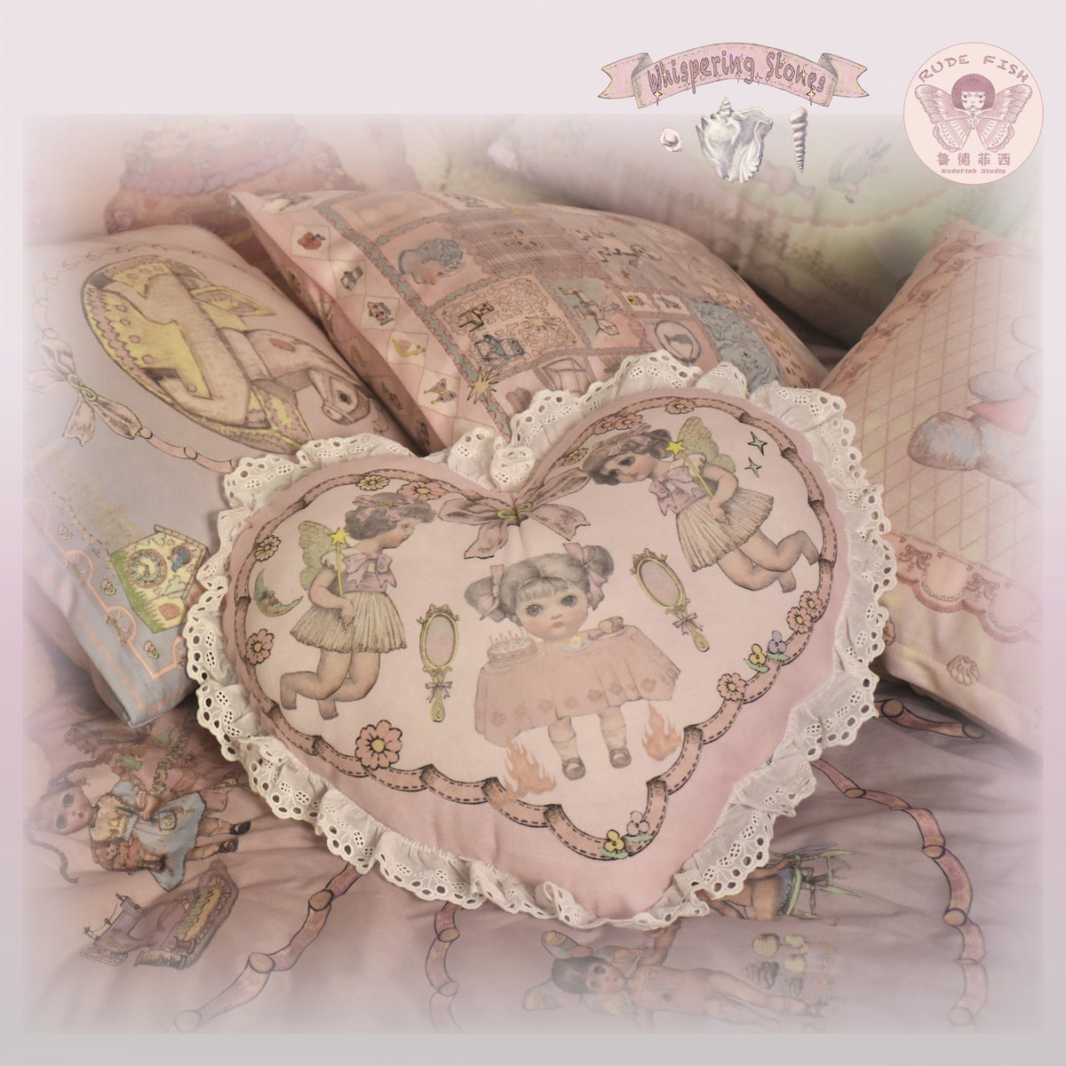 WHISPERING STONES Heart Cushion in Pink, view 4