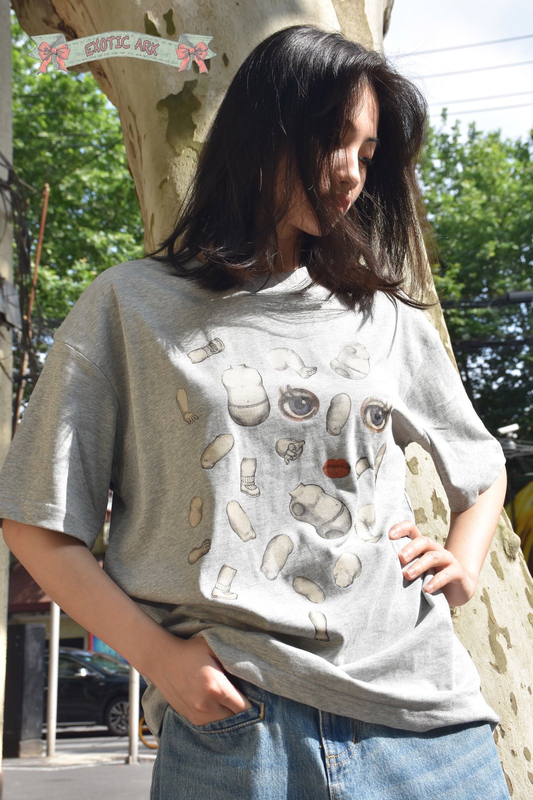 EXOTIC ARK Drop-Shoulder Tee in Grey, view 4