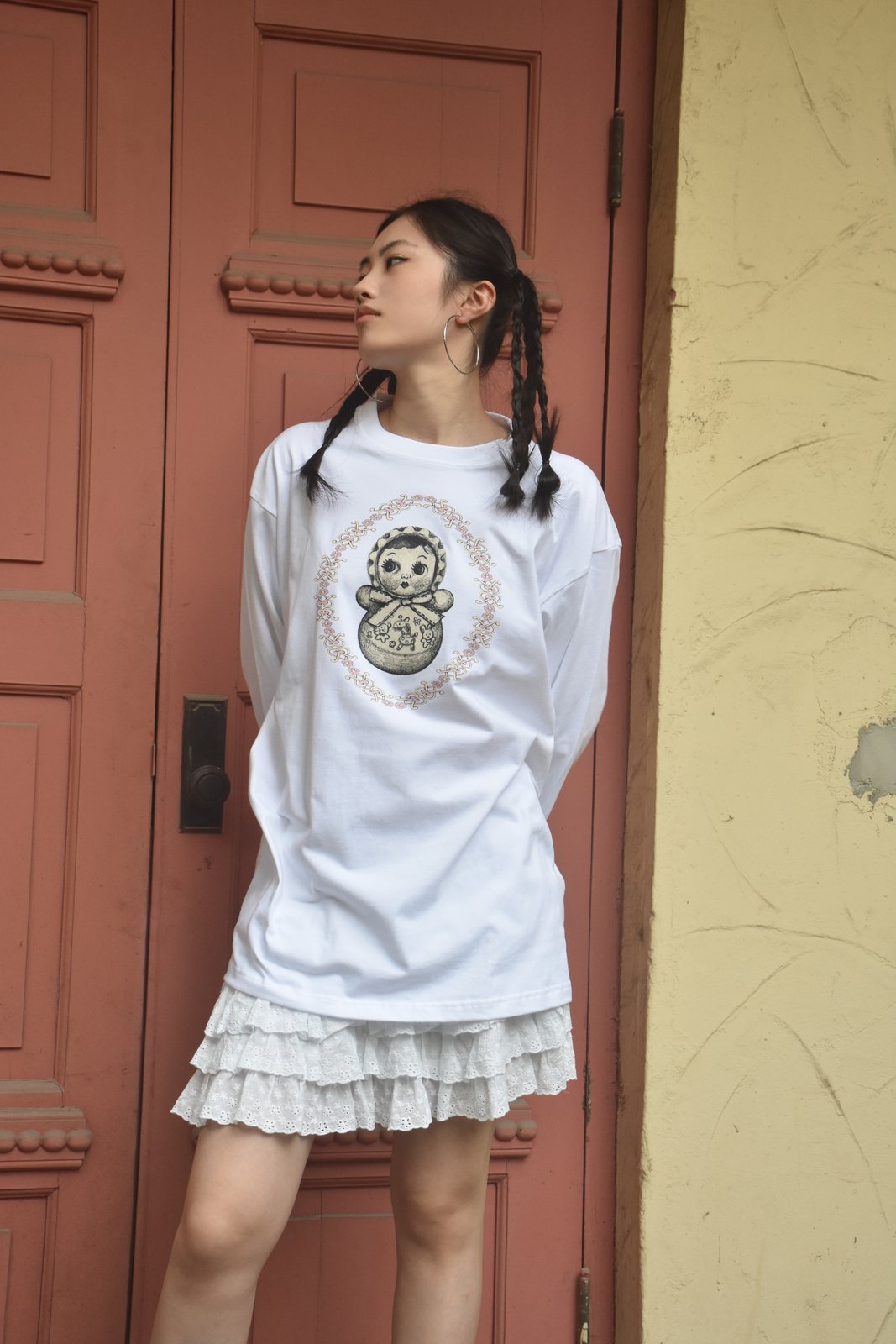 EXOTIC ARK Roly-Poly Long-Sleeve Tee in White, view 5