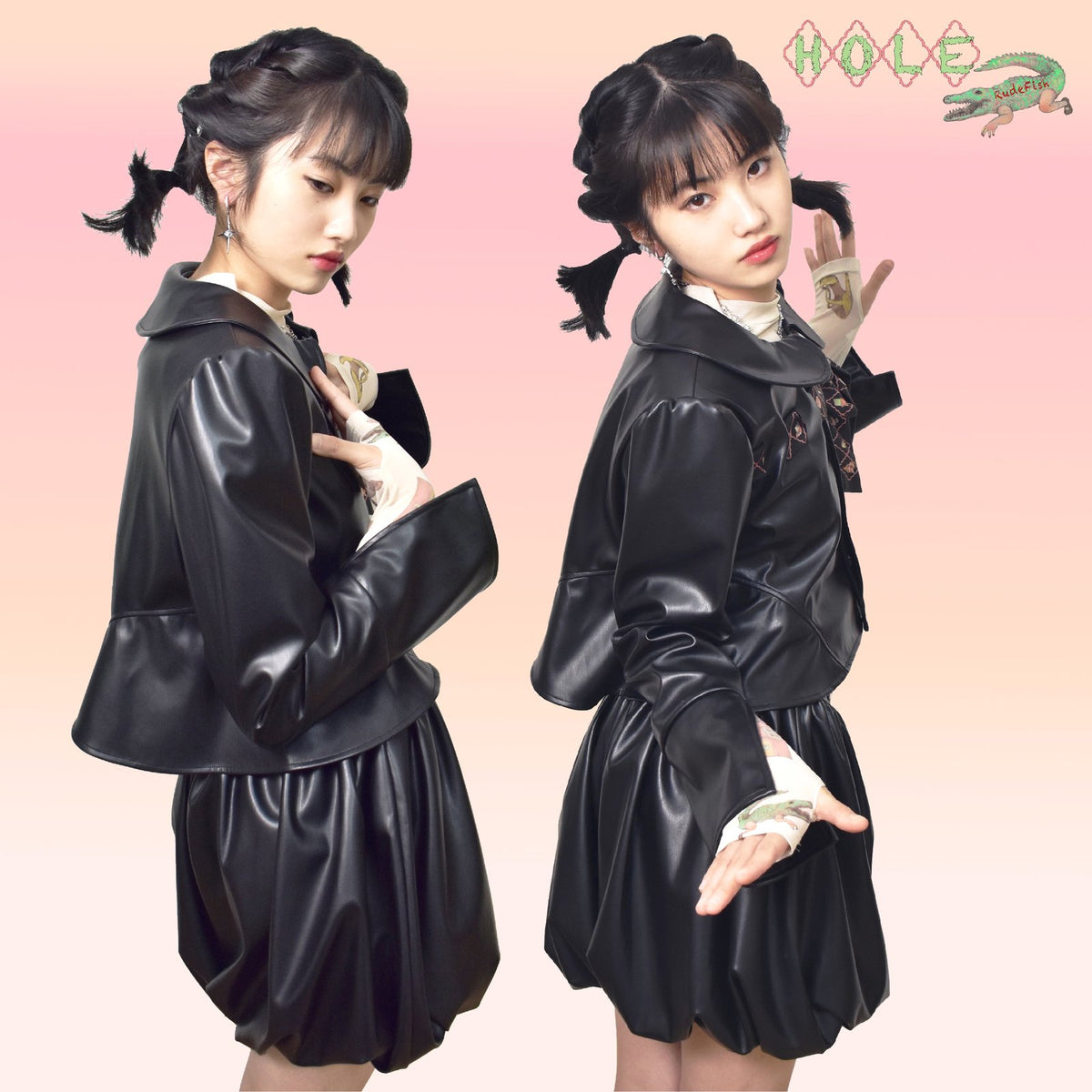 HOLE Faux Leather Jacket & Skirt, view 5