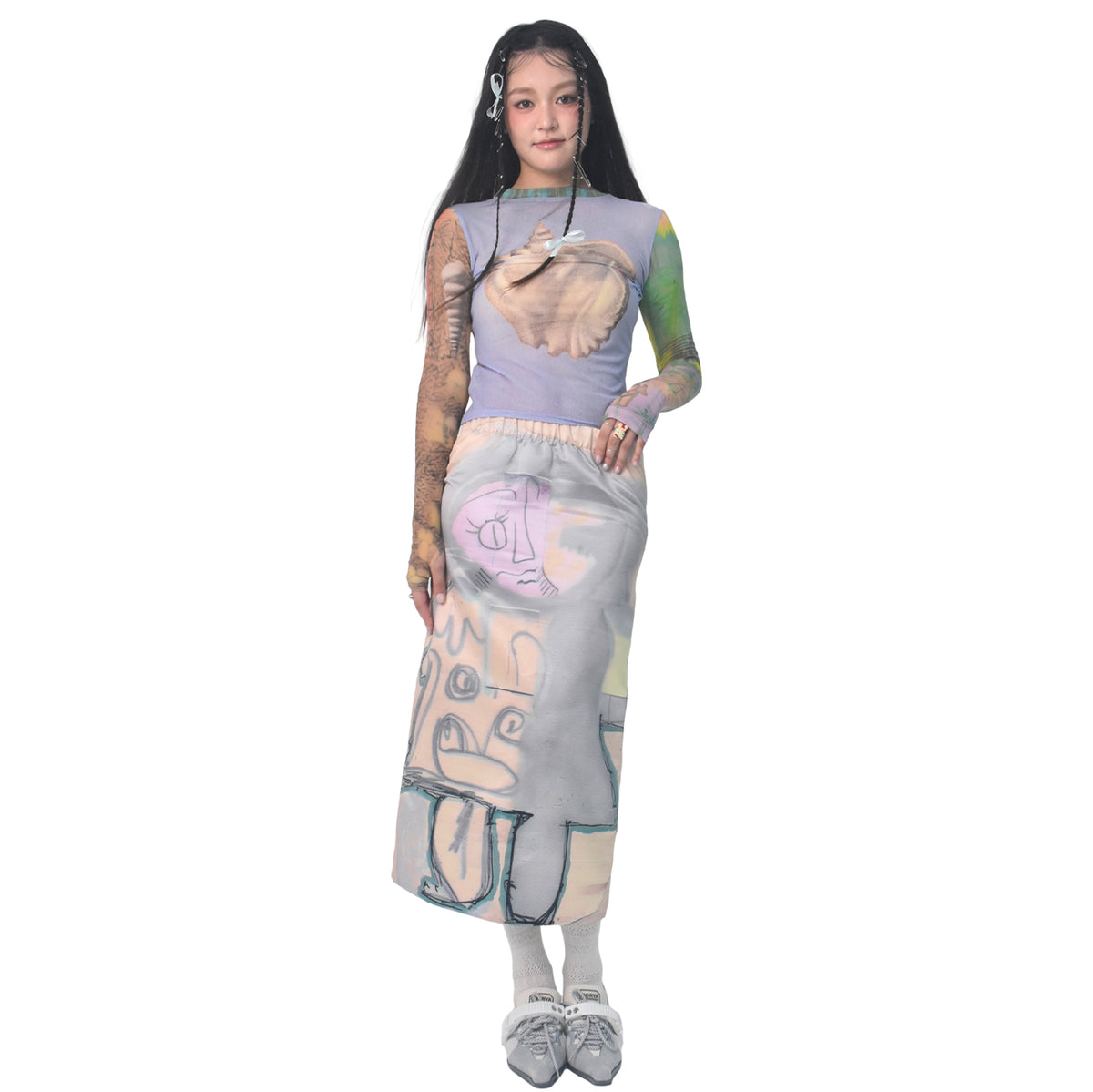 WHISPERING STONES Long Printed Skirt