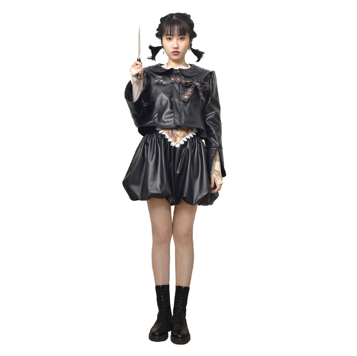 HOLE Faux Leather Jacket & Skirt