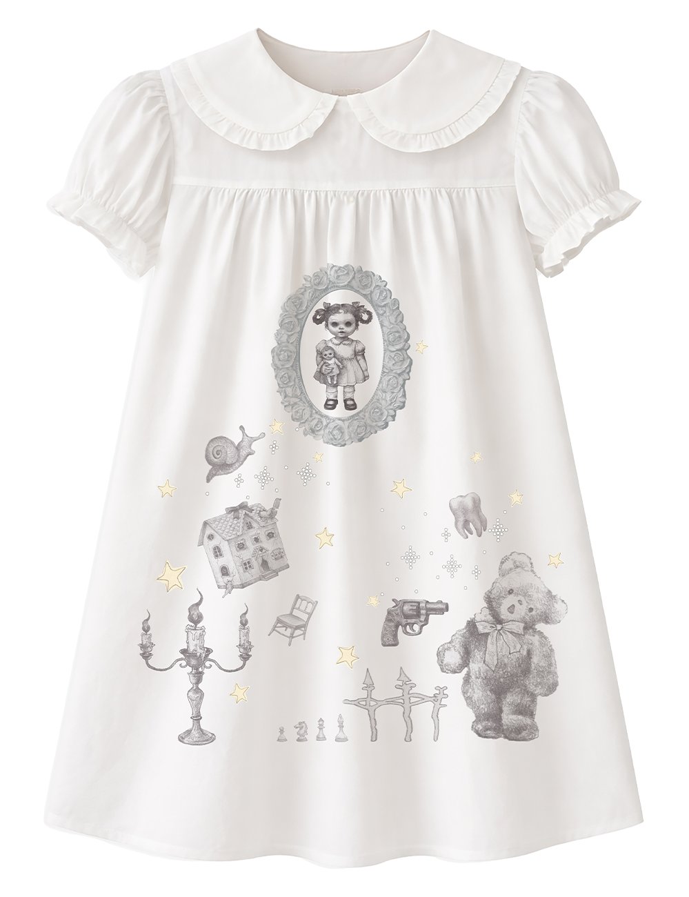 TOOTHMARE Babydoll Dress in White