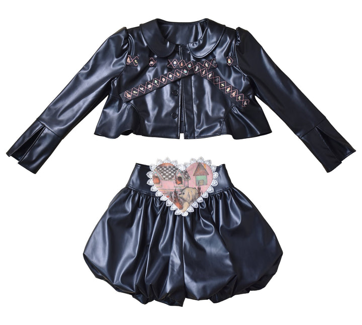 HOLE Faux Leather Jacket & Skirt