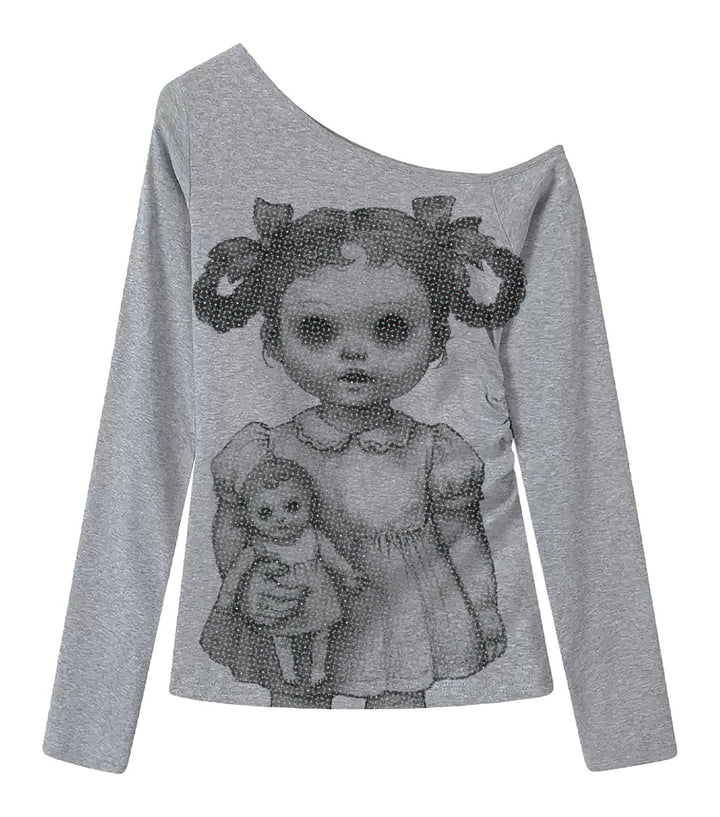 TOOTHMARE One-Shoulder Top in Grey