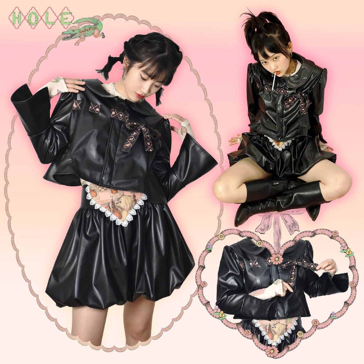 HOLE Faux Leather Jacket & Skirt, view 2