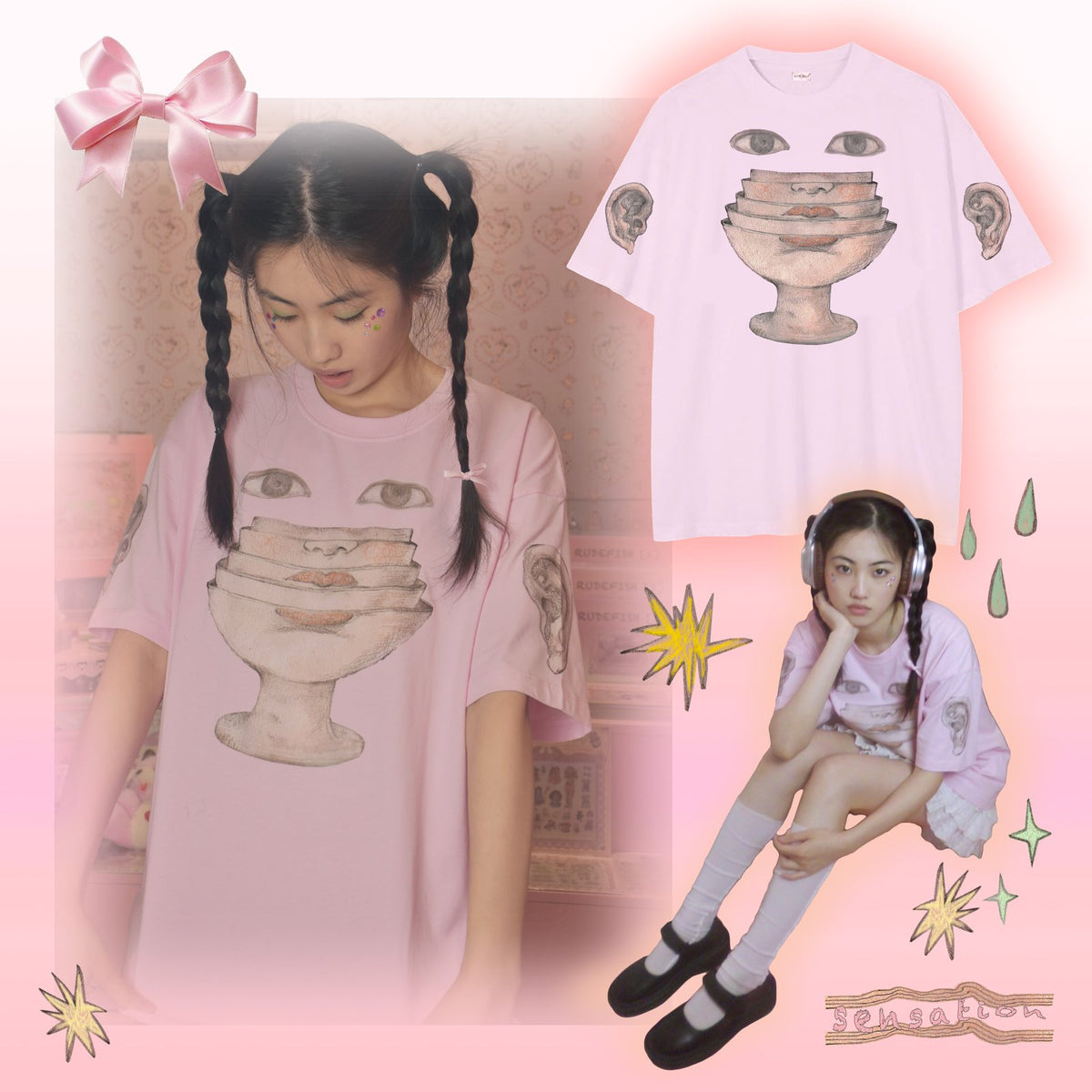 SENSATION Drop-Shoulder Tee in Pale Pink, view 2