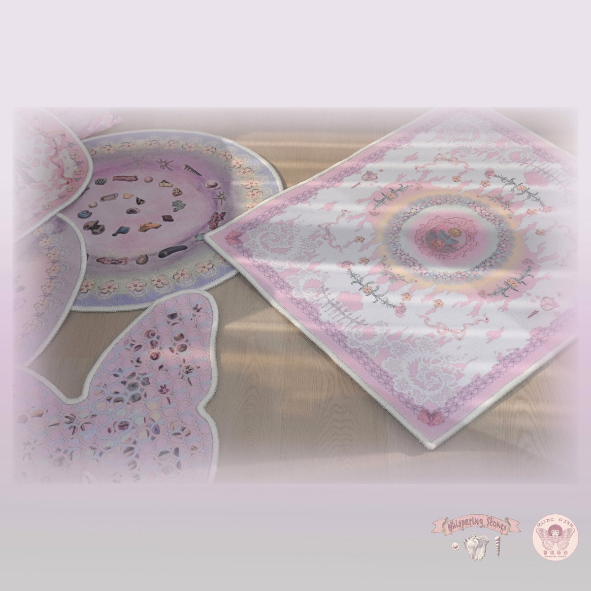 WHISPERING STONES Lace Rug in Pink, view 3
