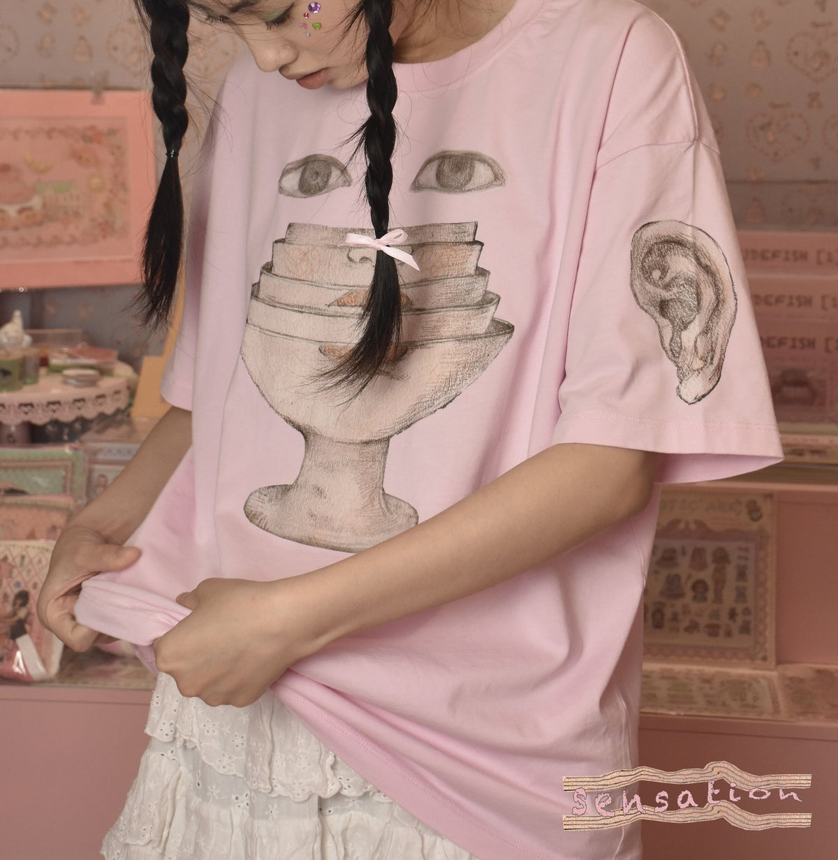 SENSATION Drop-Shoulder Tee in Pale Pink, view 3