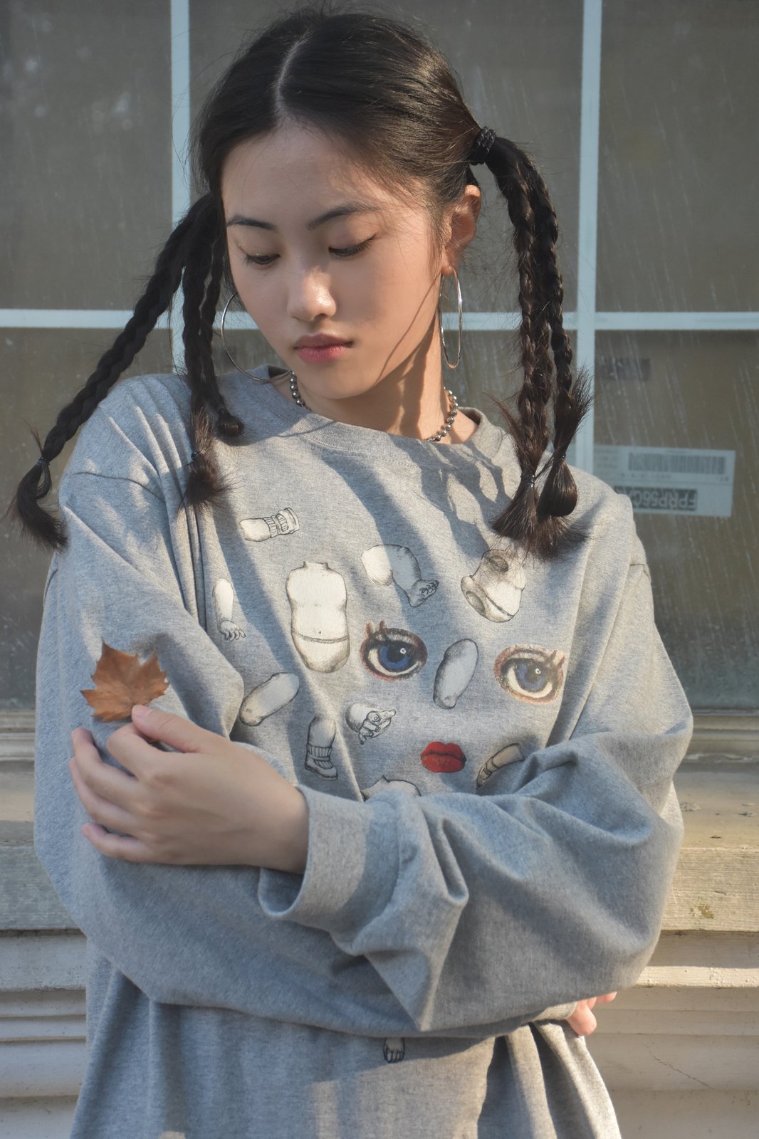 EXOTIC ARK Doll Parts Long-Sleeve Tee in Grey, view 3