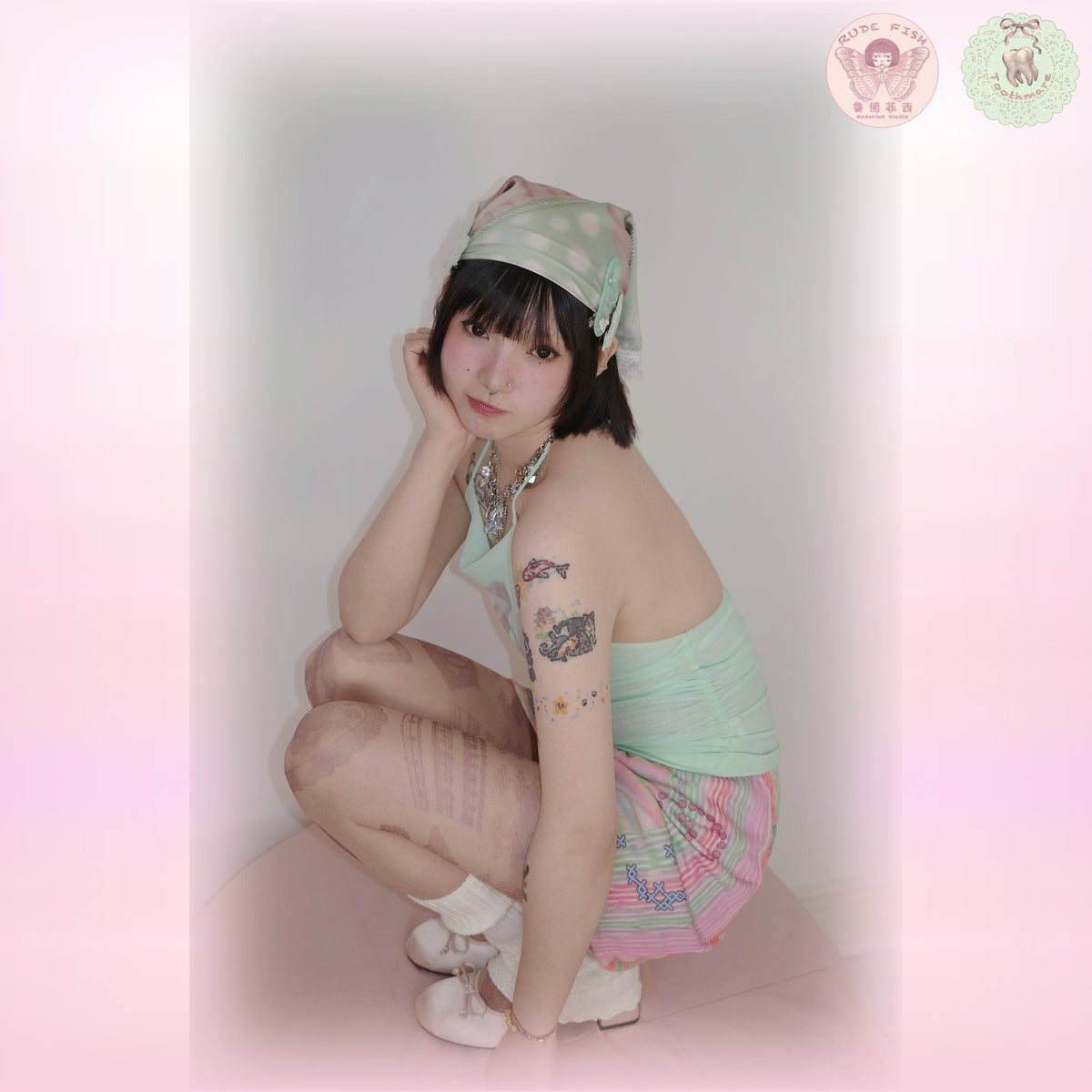 TOOTHMARE Halter Camisole in Mint, view 4