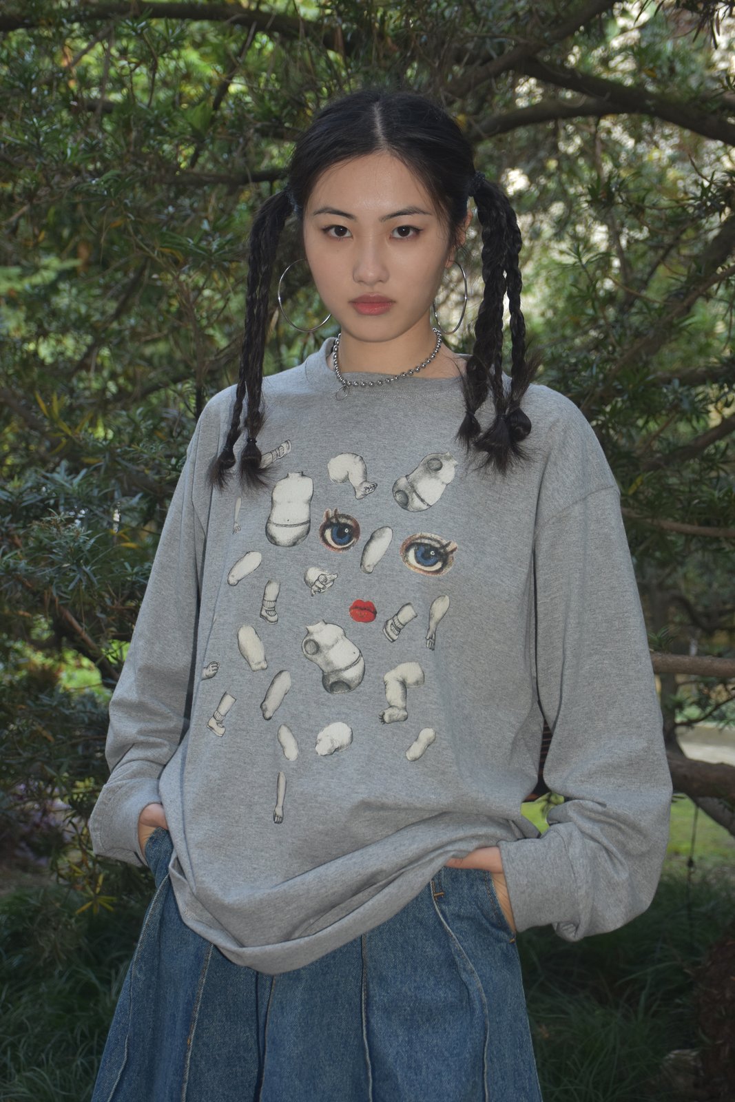 EXOTIC ARK Doll Parts Long-Sleeve Tee in Grey, view 4