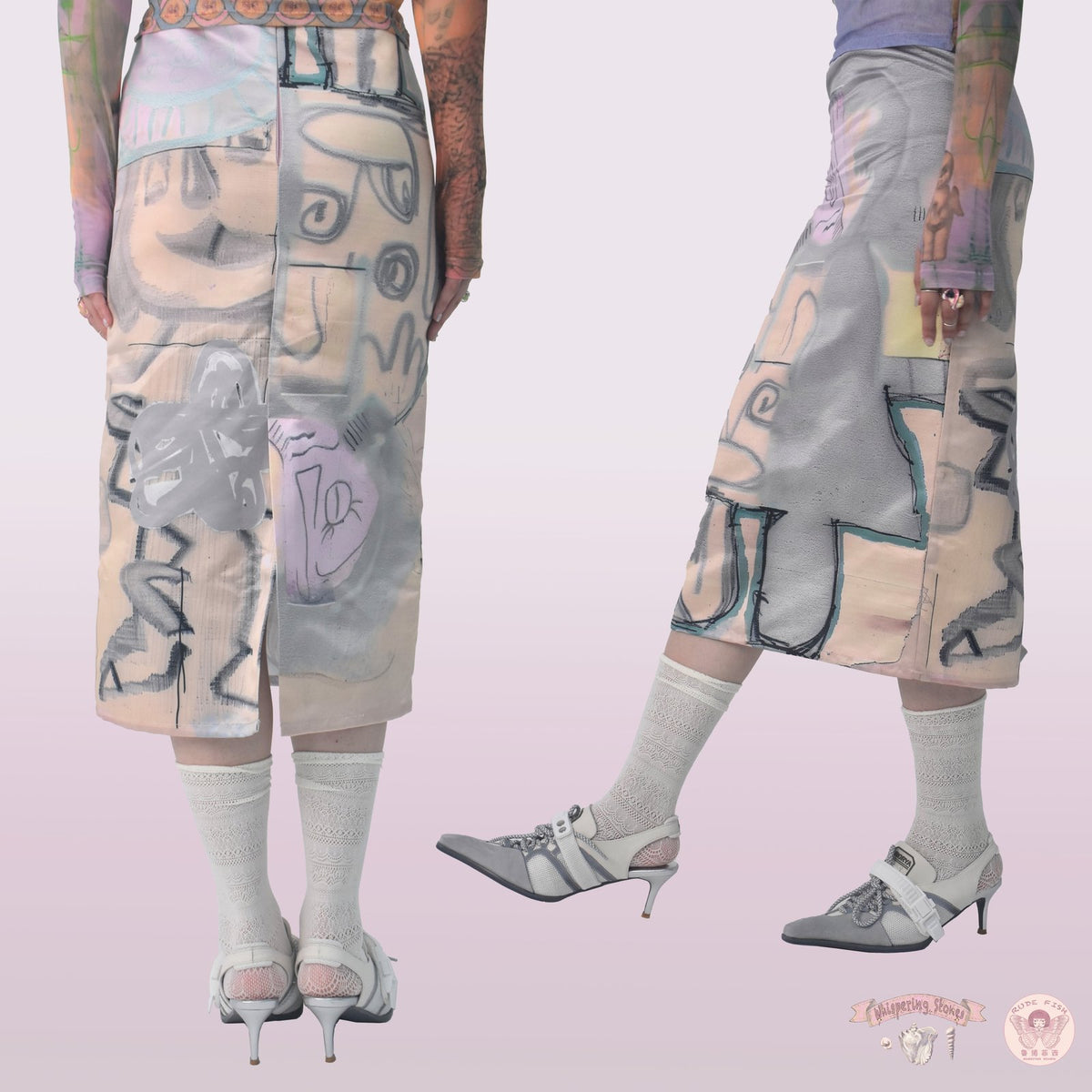 WHISPERING STONES Long Printed Skirt, view 4