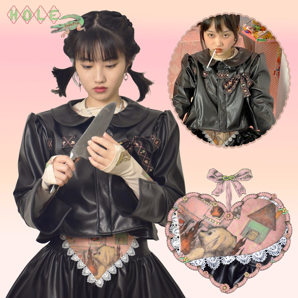 HOLE Faux Leather Jacket & Skirt, view 4