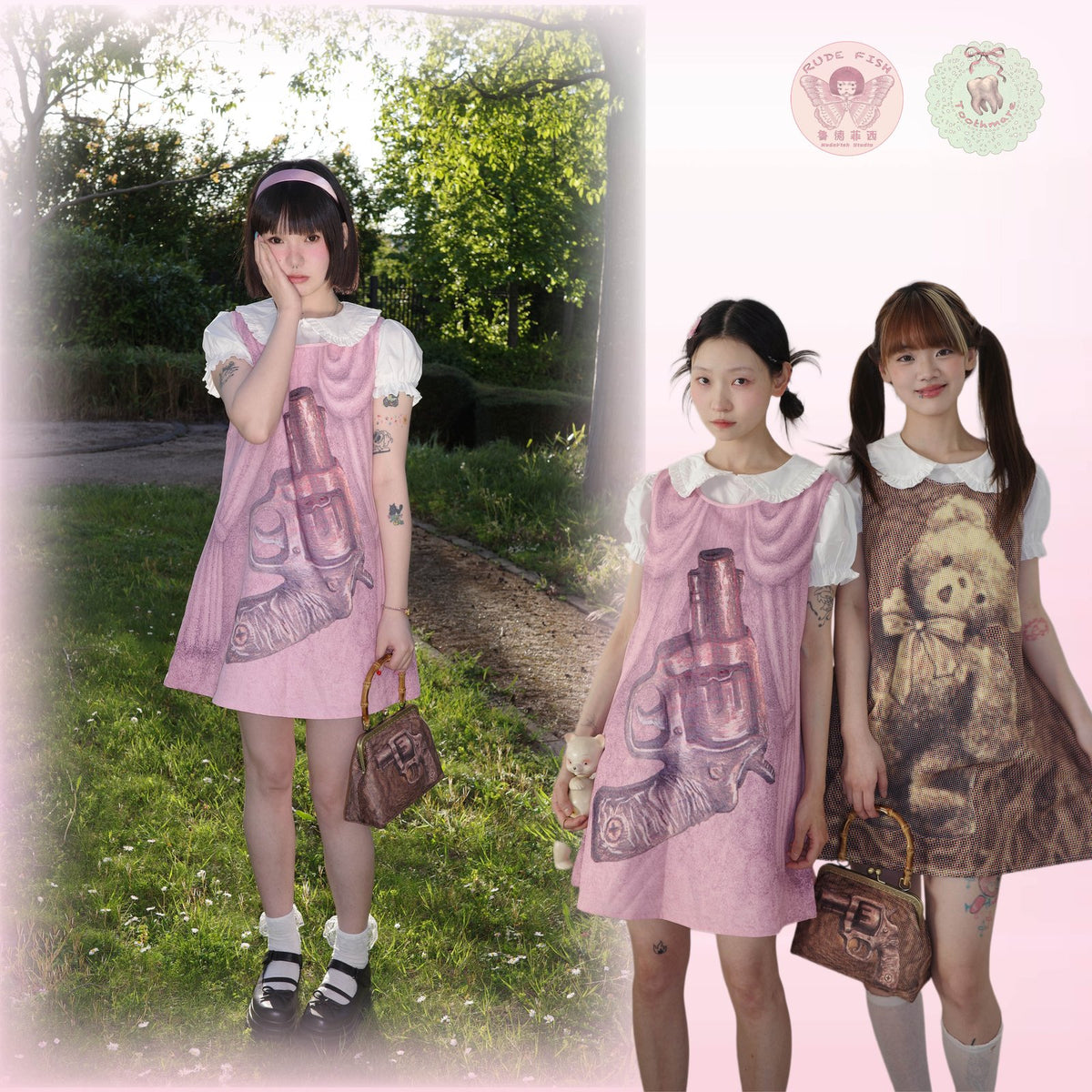 TOOTHMARE Reversible Pinafore in Pink, view 5