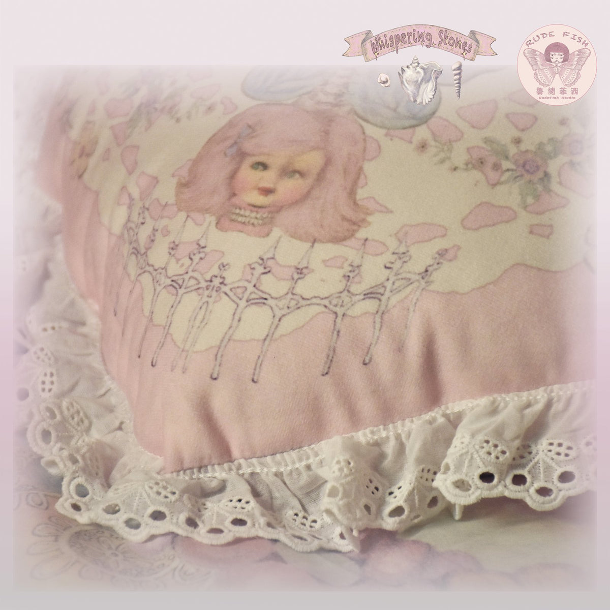 WHISPERING STONES Heart Cushion in Pink, view 5