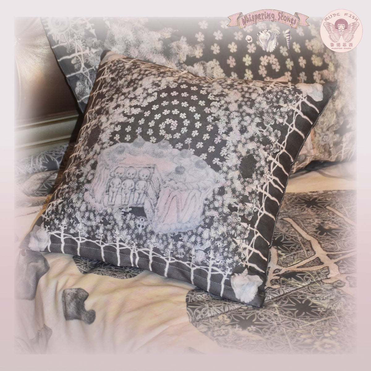 WHISPERING STONES Dark Velvet Cushion, view 5