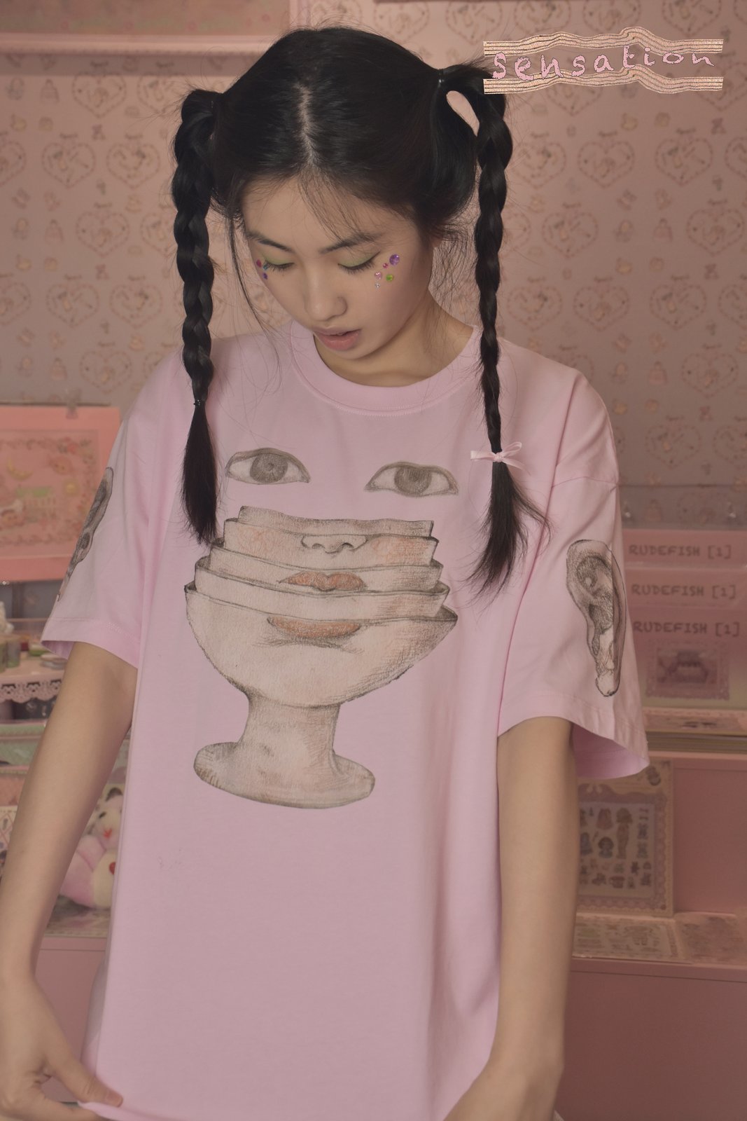 SENSATION Drop-Shoulder Tee in Pale Pink, view 6