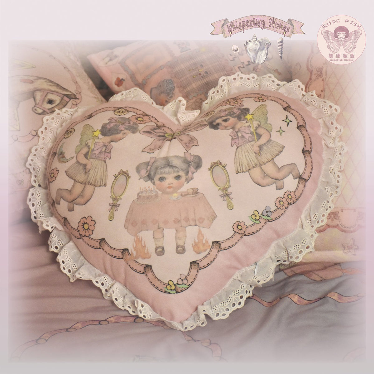 WHISPERING STONES Heart Cushion in Pink, view 6