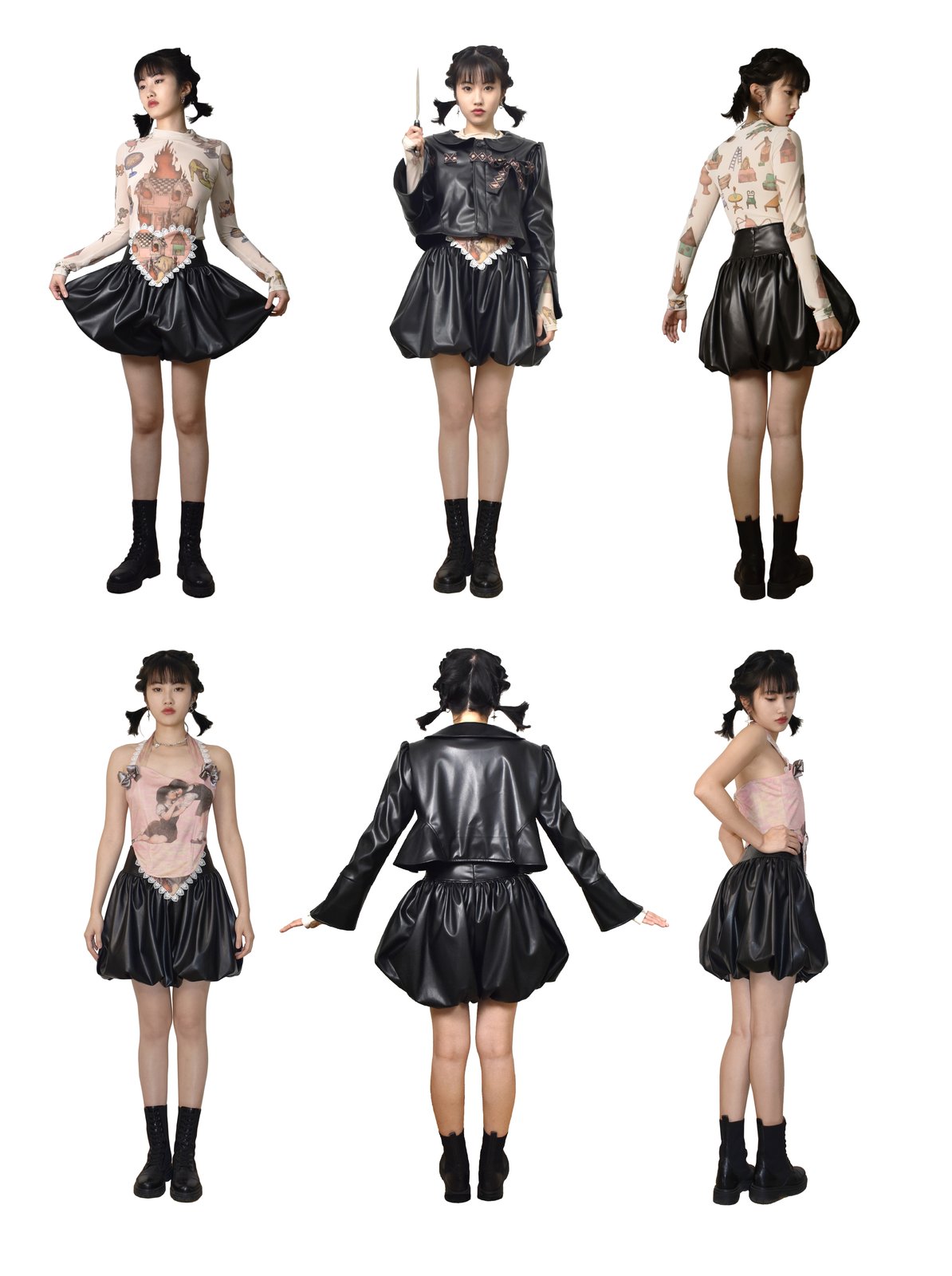 HOLE Faux Leather Jacket & Skirt, view 7