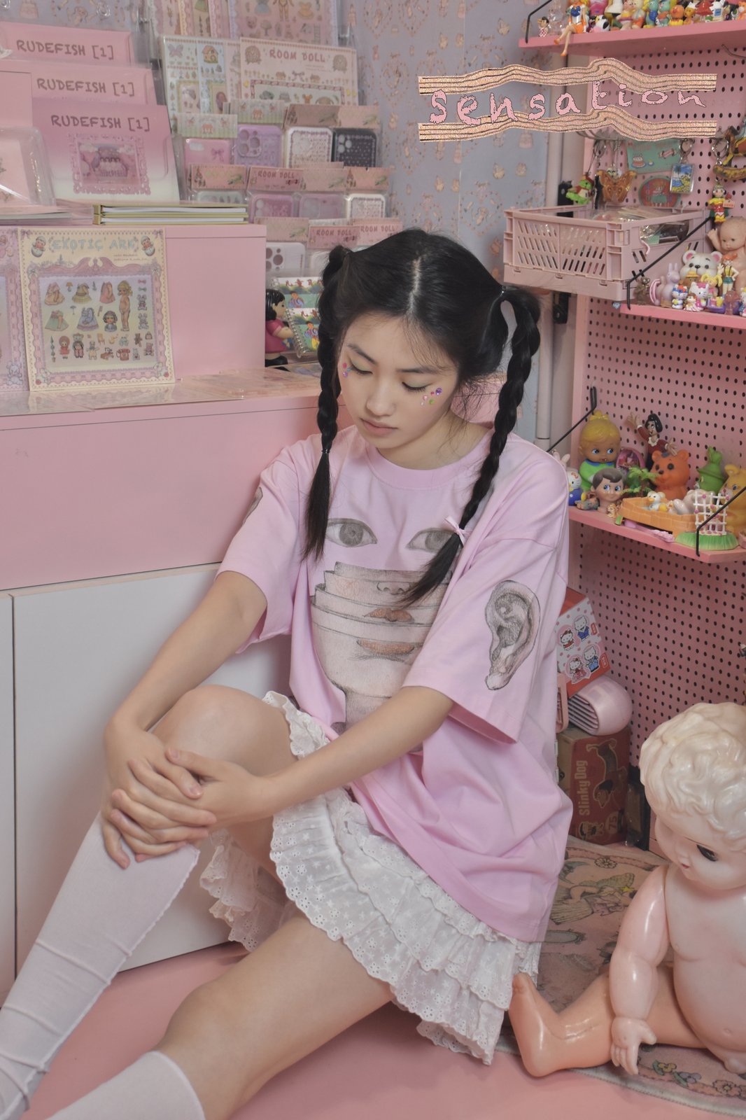 SENSATION Drop-Shoulder Tee in Pale Pink, view 8