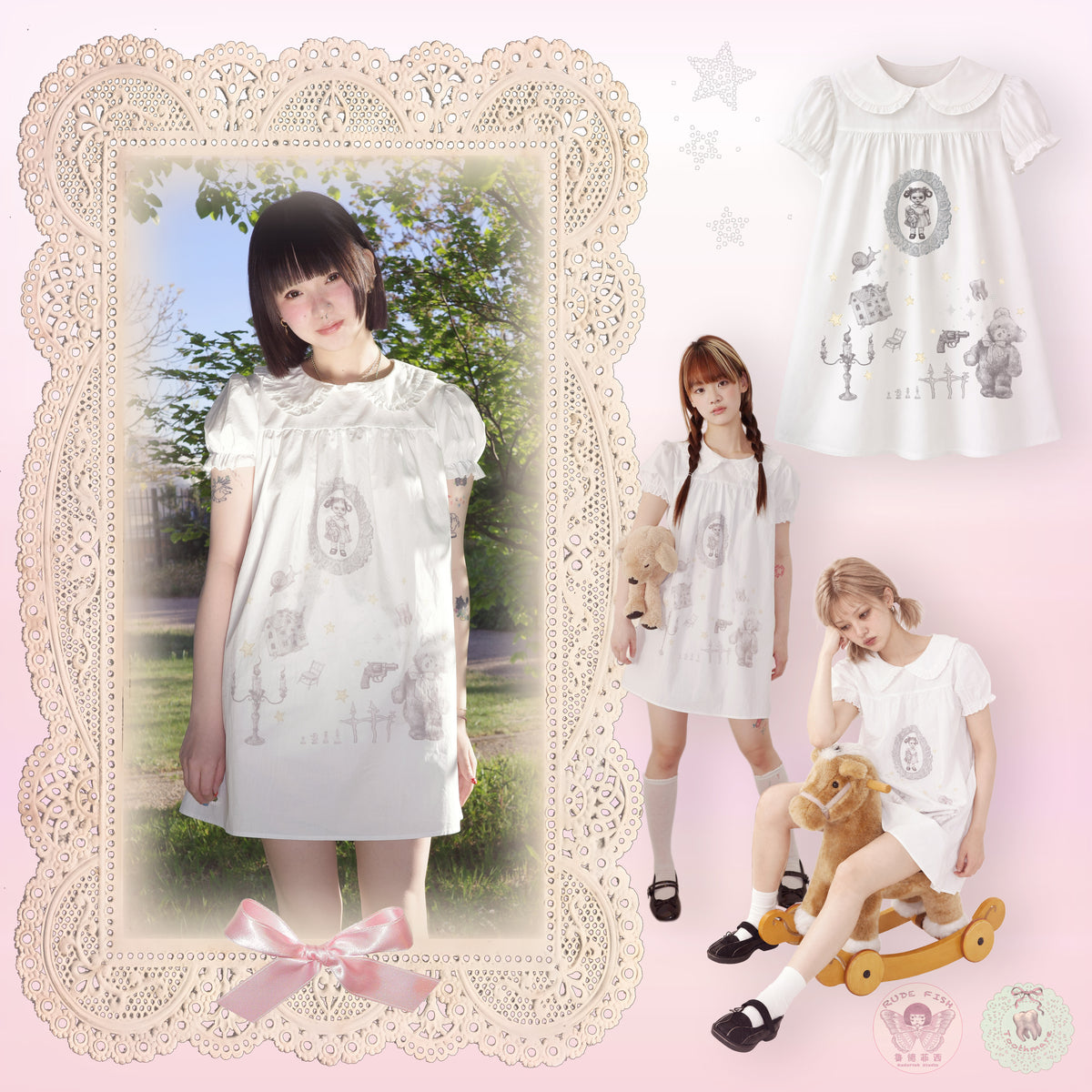 TOOTHMARE Babydoll Dress in White