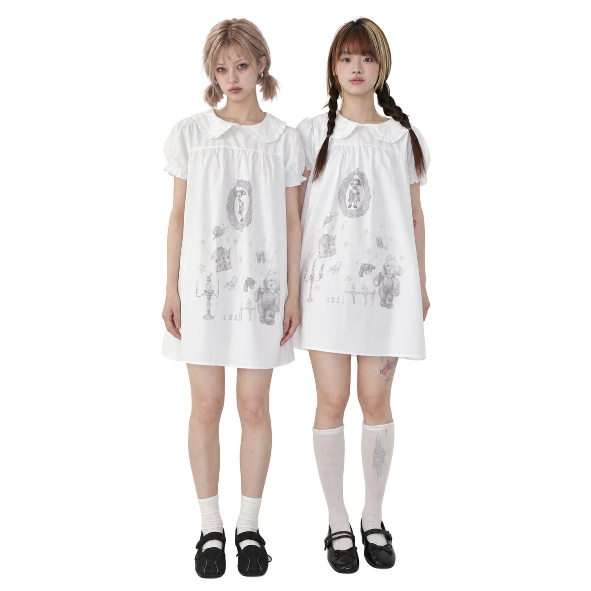 TOOTHMARE Babydoll Dress in White