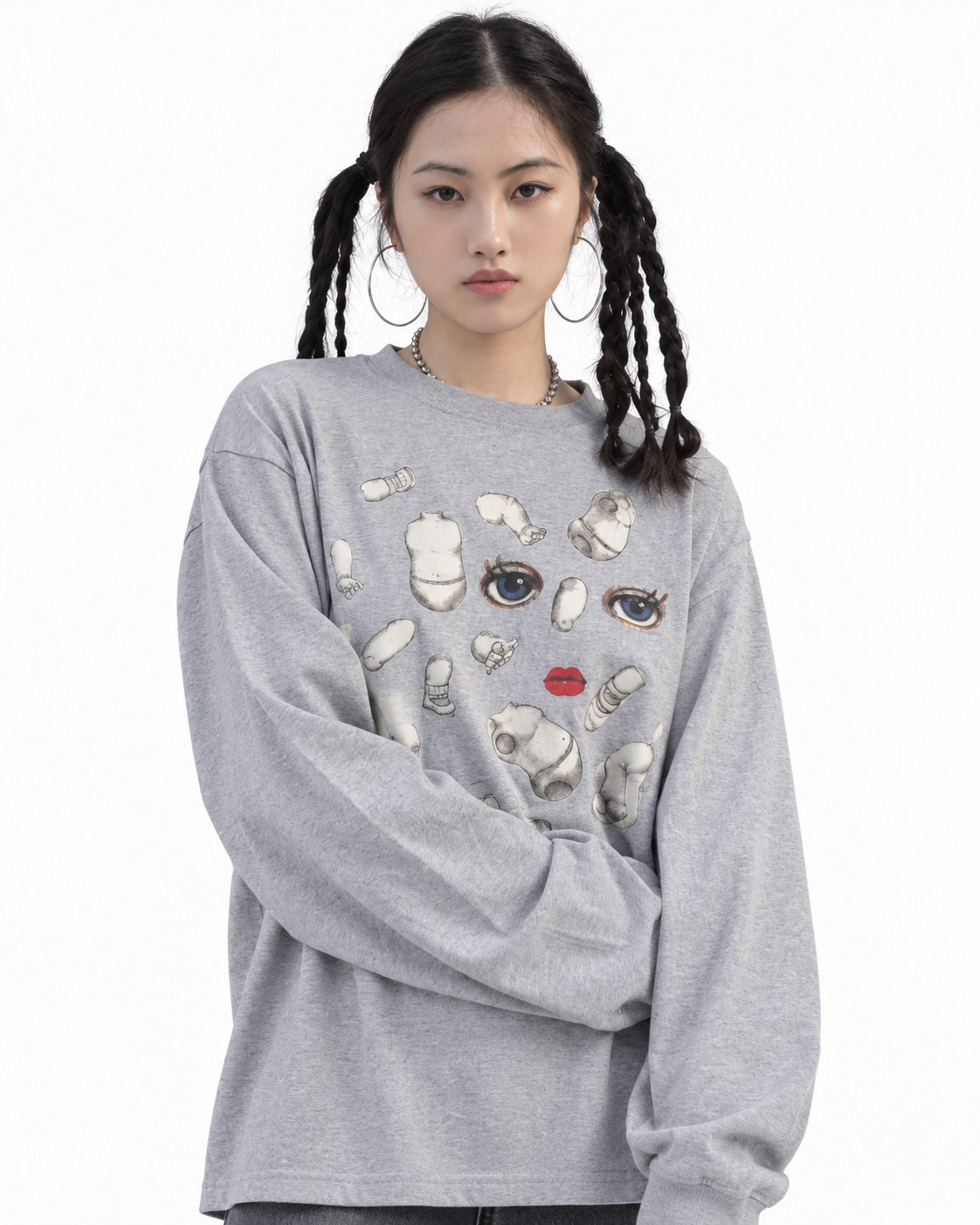 EXOTIC ARK Doll Parts Long-Sleeve Tee in Grey