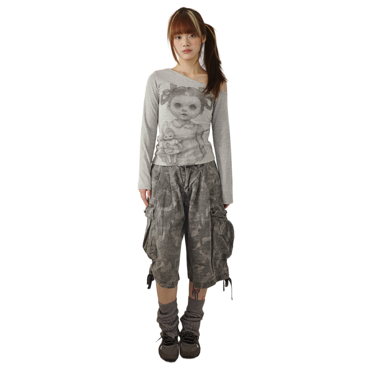 TOOTHMARE One-Shoulder Top in Grey